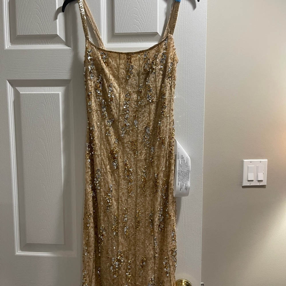 Mac Duggal Gold Sequin Sleeveless Dress